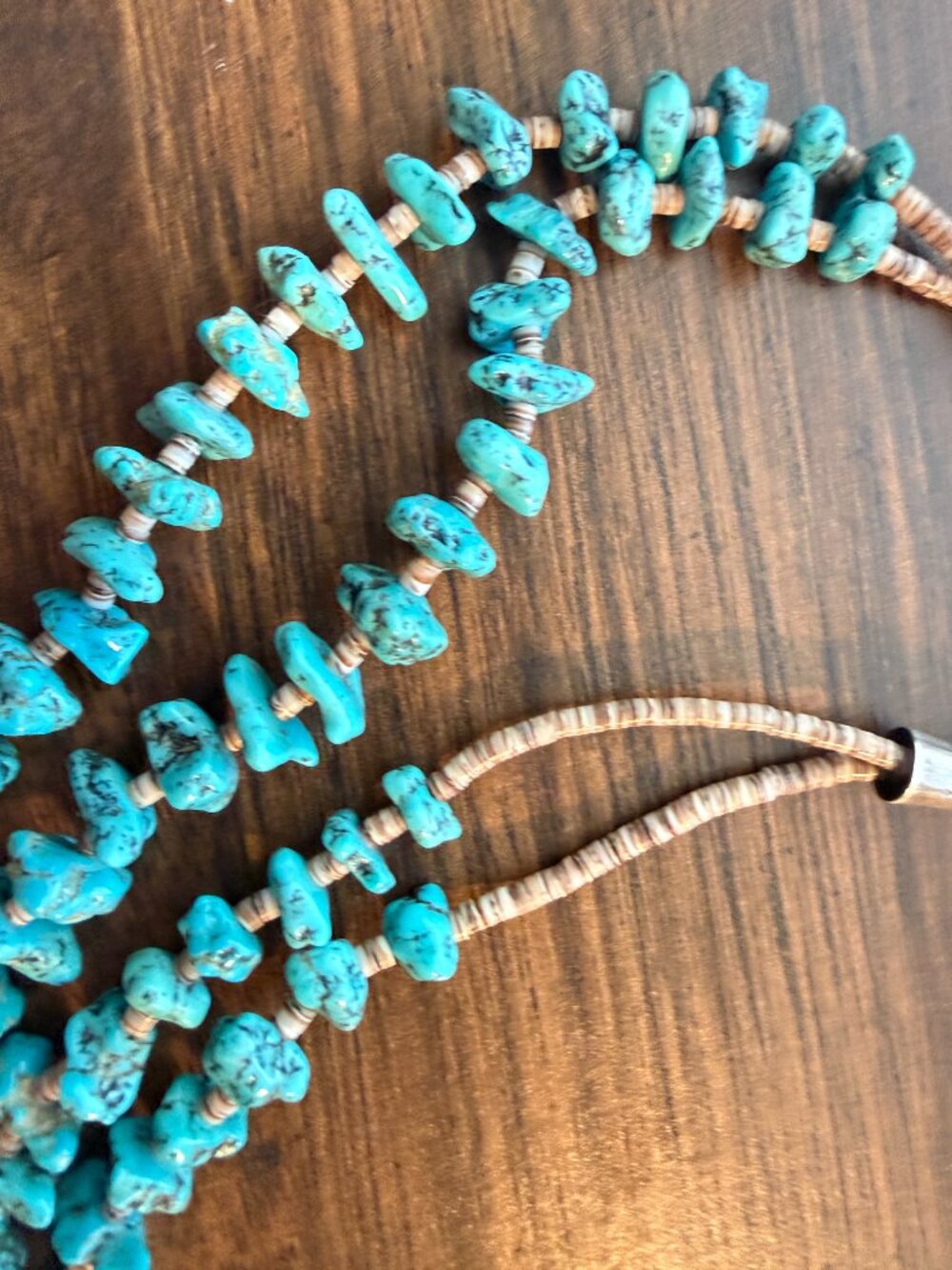 Navajo Indian 2 Strand Turquoise Stone & Shell Heishi Necklace. 136 Grams - Picture 6 of 11